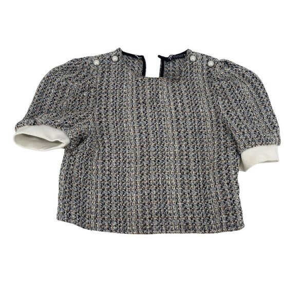 Zara Tops - ZARA WOMEN’S SIZE SMALL TWEED BLOUSE TOP WITH FAUX PEARL *MISSING BUTTON*